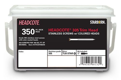 Headcote 7 x 1-58 - 71 Chocolate - Stainless Steel Trim Head Deck Screws - 350 pc Deck Pack for 100 Sq Ft of Decking - STX71T07162