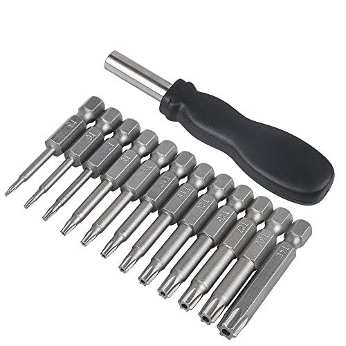 12 Pack Torx Head Screwdriver Bit SetDanziX 14 inch Hex Shank T5T40 S2 Steel Security Tamper Proof Star 6 Point Screwdriver Tool Kit with 1 Pack Handle